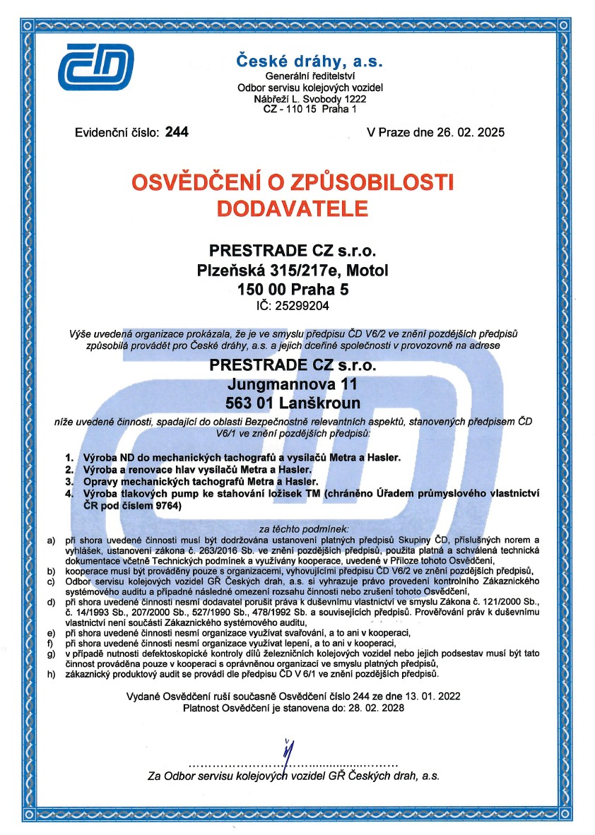 Certifikát ČD